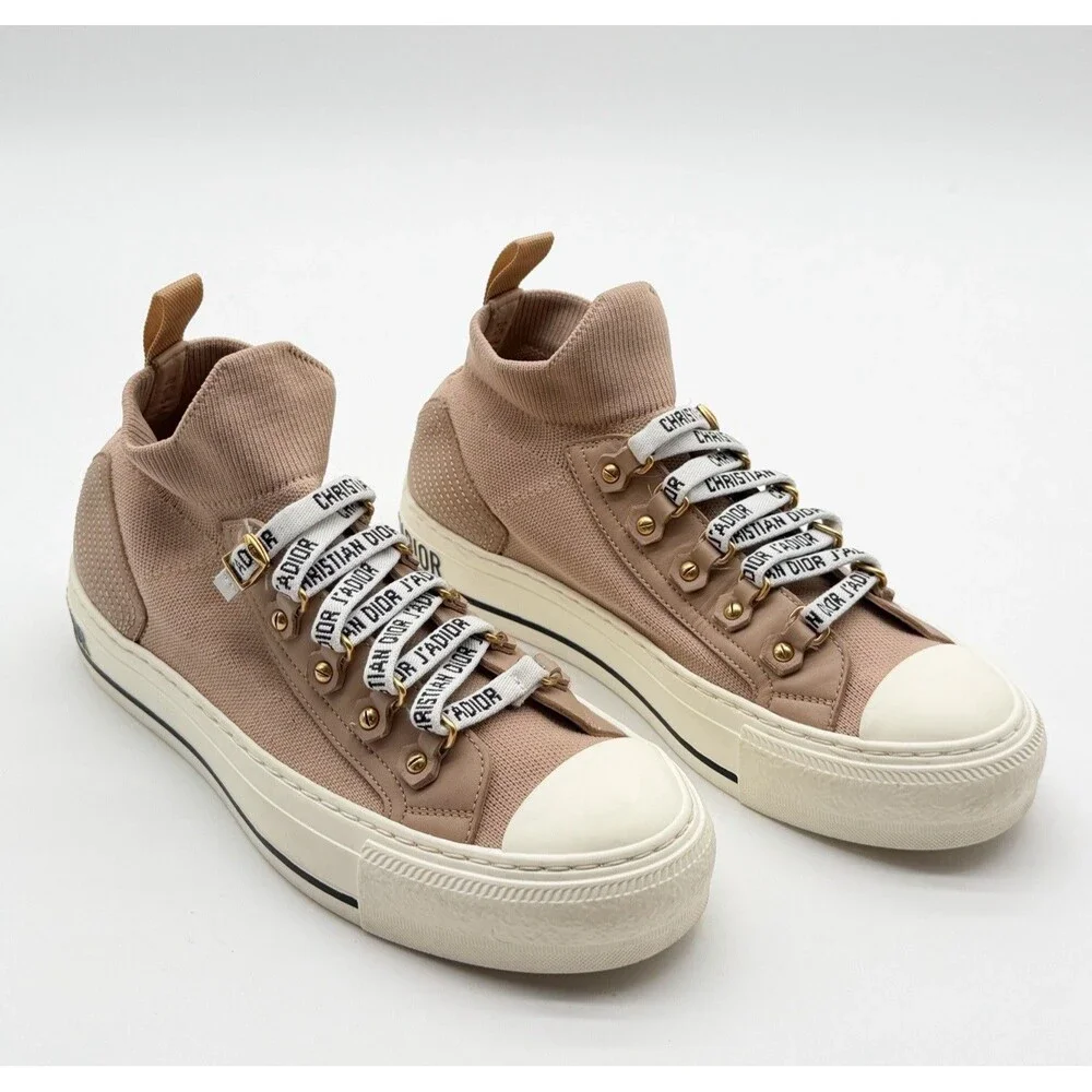 Dior Walk'n'Dior Logo Pull On Hight Top Sneakers Beige Knit EU 36.5 US 6.5